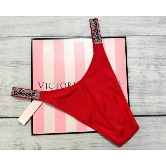 VS VICTORIAS SECRET bikini bottoms red shine Brazilian L - Picture 1 of 4